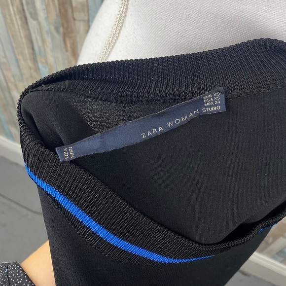 Zara XS Black Blue Chiffon Ribbed Trim Shift Dress - Picture 5 of 5